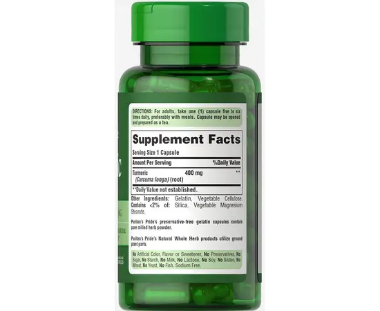 Puritan's Pride Turmeric 400 mg 100 caps, image , зображення 2