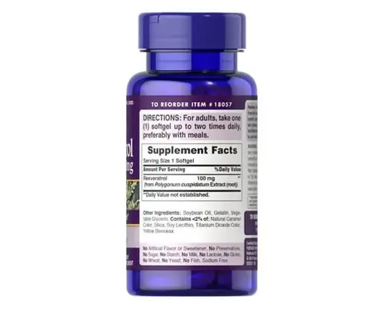 Puritan's Pride Resveratrol 100 mg 60 soft, image , зображення 2