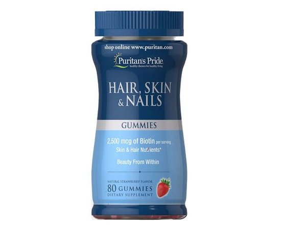 Puritan's Pride Hair Skin Nails 80 Gummies Strawberry, image 