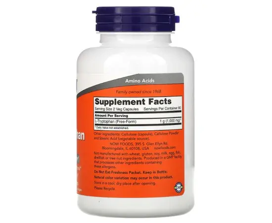 NOW L-Tryptophan 500 mg 120 caps, Фасовка: 120 caps, NOW L-Tryptophan 500 mg 120 caps, Фасовка: 120 caps , изображение 3 в интернет магазине Mega Mass