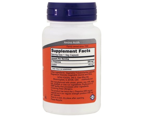 NOW L-Theanine 200 mg 60 caps, image , зображення 2