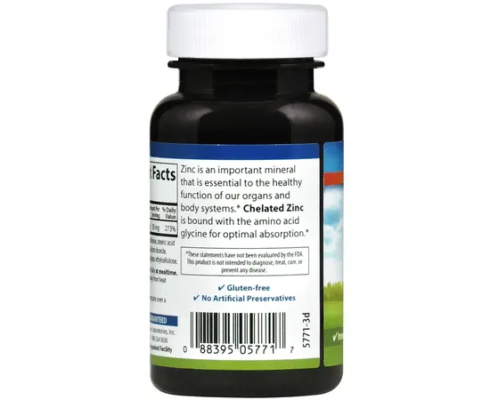 Carlson Chelated Zinc 30 mg 100 tabs, image , зображення 2