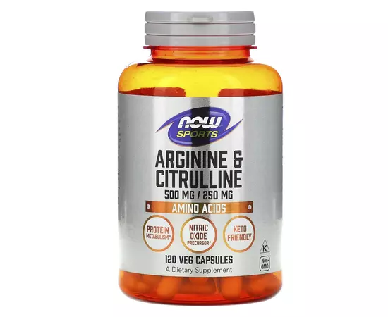 NOW ARGININE 500 mg & CITRULLINE 250 mg 120 vcaps, image 