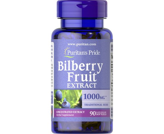 Puritan's Pride Bilberry Fruit extract 1000 mg 90 softgels, image 