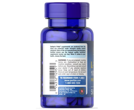 Puritan's Pride L-Taurine 1000 mg 50 tabs, image , зображення 3