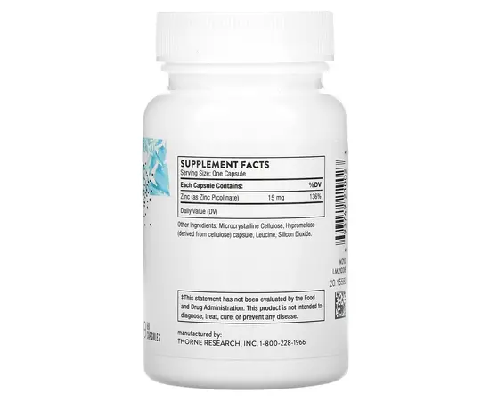 Thorne Zinc Picolinate 15 mg 60 caps, image , зображення 2