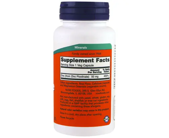 NOW Zinc Picolinate 50 mg 60 caps, image , зображення 2