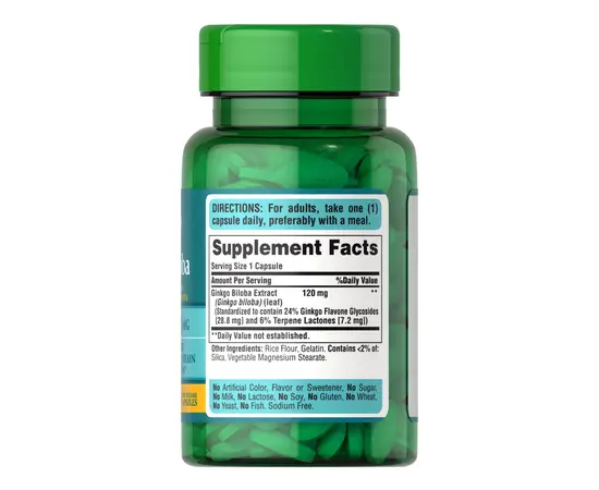 Puritan's Pride Ginkgo Biloba 120 mg 30 caps, Фасування: 30 caps, image , зображення 2