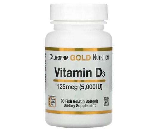 California Gold Nutrition Vitamin D3 125 mcg 5,000 IU 90 softgels, image 