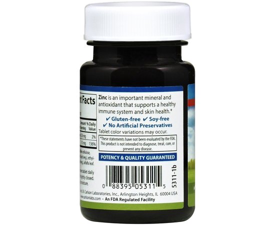 Carlson Zinc 15 mg 100 tabs, image , зображення 2