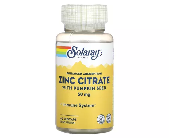 Solaray Zinc Citrate With Pumpkin Seed 50 mg 60 caps, image 