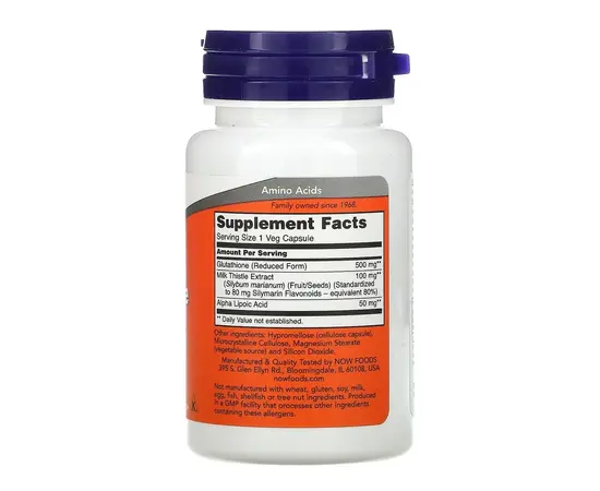 NOW Glutathione 500mg 30 Veg Capsules, NOW Glutathione 500mg 30 Veg Capsules , изображение 2 в интернет магазине Mega Mass
