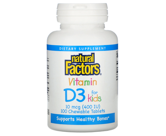 Natural Factors Vitamin D-3 for Kids 10 mcg 100 chewable Tablets, Natural Factors Vitamin D-3 for Kids 10 mcg 100 chewable Tablets  в интернет магазине Mega Mass