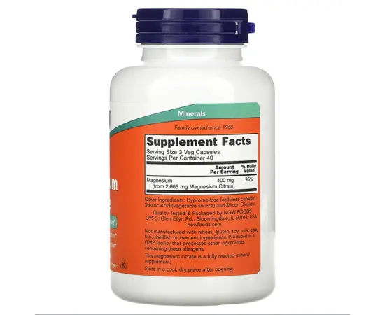 NOW Magnesium Citrate 120 Veg Capsules, NOW Magnesium Citrate 120 Veg Capsules , изображение 2 в интернет магазине Mega Mass