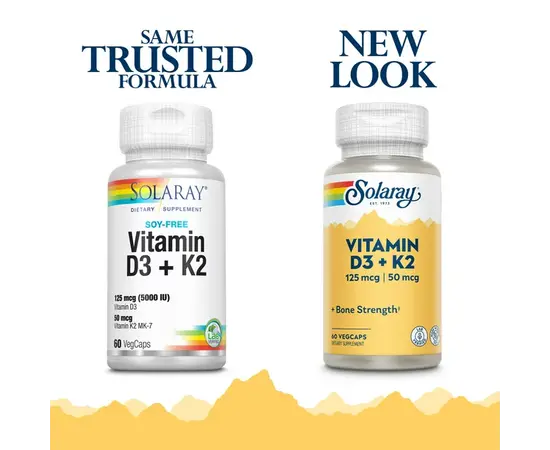 Solaray Vitamin D3 + K2 (125 mcg + 50 mcg) 60 caps, Фасування: 60 caps, Коцентрація: 5000 UI, image , зображення 4