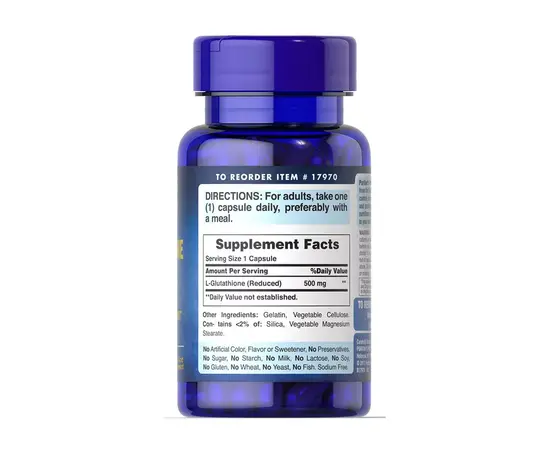 Puritan's Pride L-Glutathione 500mg 30 caps, Puritan's Pride L-Glutathione 500mg 30 caps , изображение 3 в интернет магазине Mega Mass
