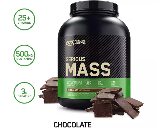Optimum Nutrition Serious Mass 2720 g, Фасовка: 2700 g, Смак:  Chocolate / Шоколад, image , зображення 2