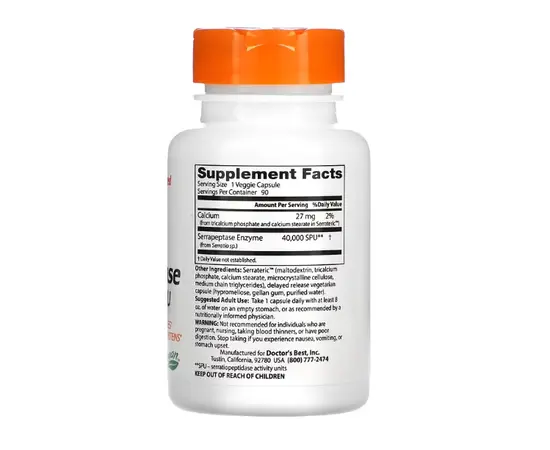 Doctor's Best Serrapeptase 40,000 SPU 90 caps, image , зображення 2