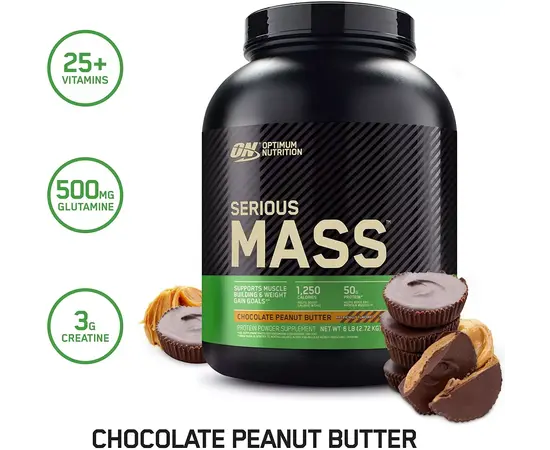 Optimum Nutrition Serious Mass 2720 g, Фасовка: 2700 g, Вкусы: Chocolate Peanut Butter / Шоколад с Арахисовой Пастой, Optimum Nutrition Serious Mass 2720 g, Фасовка: 2700 g, Вкусы: Chocolate Peanut Butter / Шоколад с Арахисовой Пастой , изображение 2 в интернет магазине Mega Mass