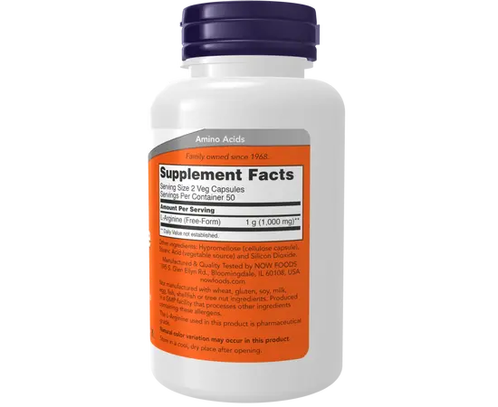 NOW L-Arginine 500 mg 100 caps, Фасування: 100 caps, image , зображення 2