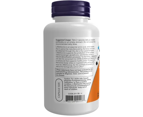 NOW L-Methionine 500 mg 100 caps, image , зображення 3