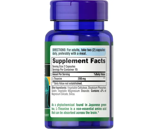 Puritan's Pride L-Theanine 200 mg 30 caps, Фасування: 30 caps, image , зображення 2
