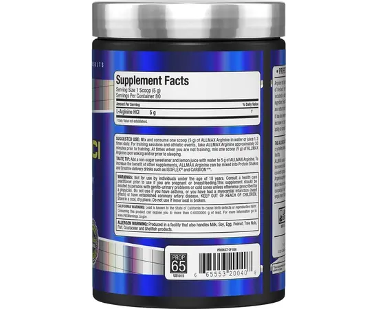Allmax Arginine 400 g, Фасування: 400 g, Смак: Unflavored  / Без смаку, image , зображення 3