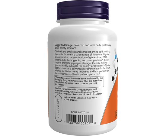 NOW Glycine 1000 mg 100 caps, image , зображення 3
