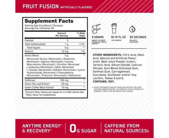 Optimum Nutrition Amino Energy 270 g, Фасування: 270 g, Смак: Fruit Fusion / Фруктове Злиття, image , зображення 3