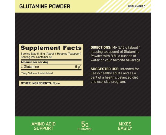 Optimum Nutrition Glutamine Powder 300 g, Фасовка: 300 g, Смак: Unflavored  / Без смаку, image , зображення 2