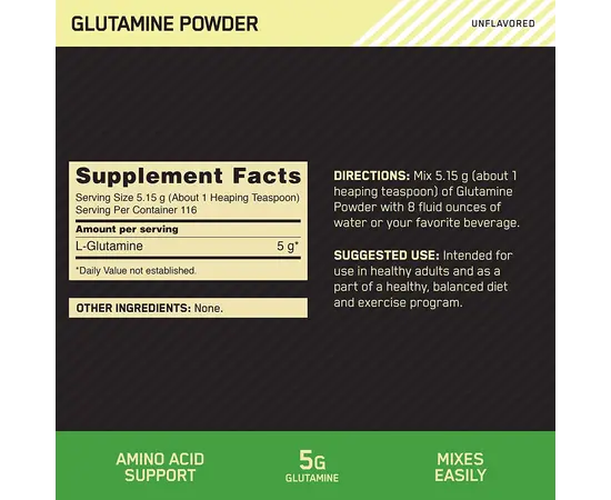 Optimum Nutrition Glutamine Powder 600 g, Фасування: 600 g, Смак: Unflavored  / Без смаку, image , зображення 2