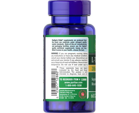 Puritan's Pride L-Theanine 200 mg 60 caps, Фасування: 60 caps, image , зображення 3