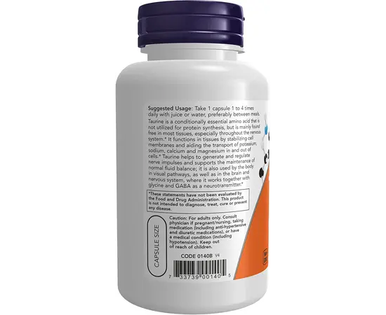 NOW Taurine 500 mg 100 caps, image , зображення 3