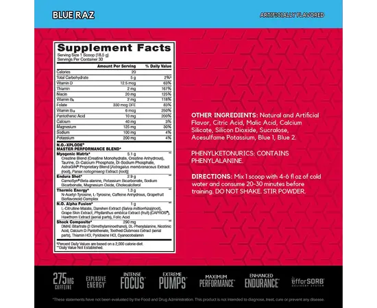 BSN N.O.-Xplode 555g, Фасування: 555 g, Смак: Blue Raspberry / Блакитна Малина, image , зображення 5