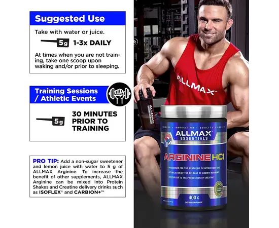 Allmax Arginine 400 g, Фасування: 400 g, Смак: Unflavored  / Без смаку, image , зображення 5