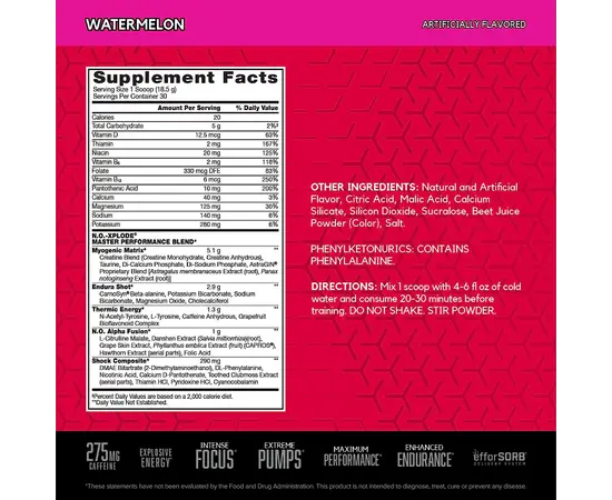 BSN N.O.-Xplode 555g, Фасування: 555 g, Смак: Watermelon / Кавун, image , зображення 5