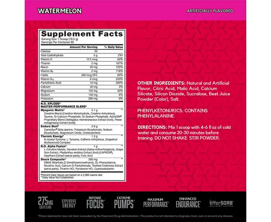 BSN N.O.-Xplode 1100 g, Фасування: 1100 g , Смак: Watermelon / Кавун, image , зображення 4