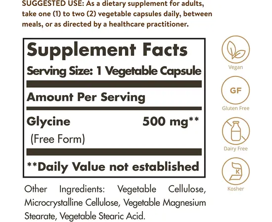 Solgar Glycine 500 mg 100 caps, image , зображення 4