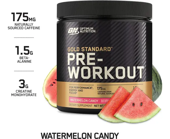Optimum Nutrition Gold Standard Pre-Workout 300 g, Фасовка: 300 g, Вкусы: Watermelon Candy / Арбуз Конфета, Optimum Nutrition Gold Standard Pre-Workout 300 g, Фасовка: 300 g, Вкусы: Watermelon Candy / Арбуз Конфета , изображение 5 в интернет магазине Mega Mass