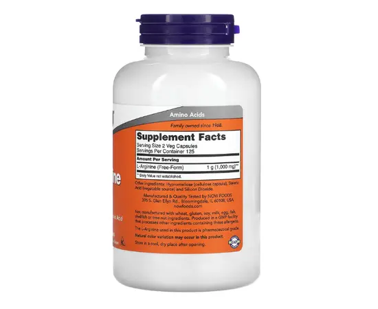 NOW L-Arginine 500 mg 250 caps, Фасування: 250 caps, image , зображення 2
