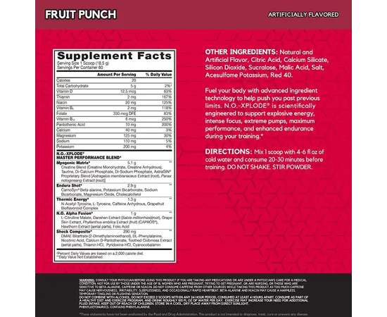 BSN N.O.-Xplode 1100 g, Фасування: 1100 g , Смак: Fruit Punch / Фруктовий Пунш, image , зображення 4
