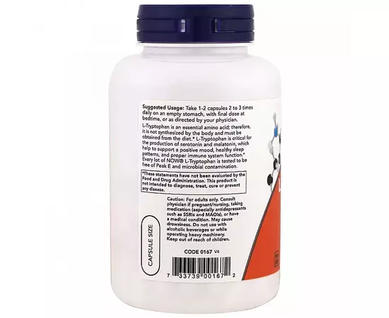 NOW L-Tryptophan 500 mg 60 caps, Фасовка: 60 caps, image , зображення 2