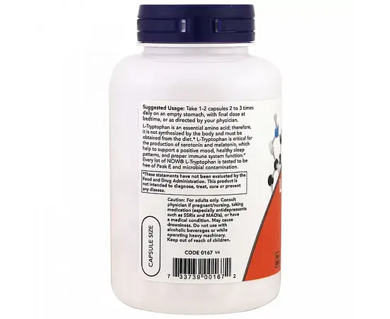 NOW L-Tryptophan 500 mg 120 caps, Фасовка: 120 caps, NOW L-Tryptophan 500 mg 120 caps, Фасовка: 120 caps , изображение 2 в интернет магазине Mega Mass