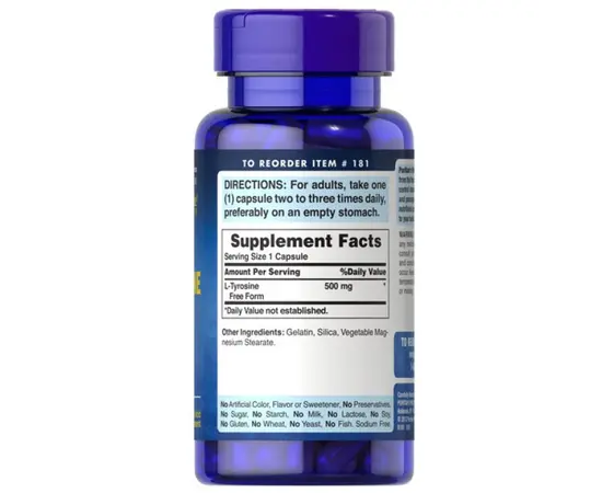 Puritan's Pride L-Tyrosine 500 mg 100 caps, image , зображення 2