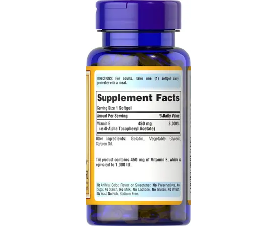 Puritan's Pride E-450 mg 1000 IU 50 softgels, image , зображення 2