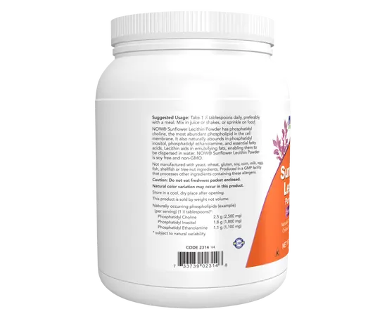 NOW Sunflower Lecithin 454 g Pure Powder, image , зображення 3