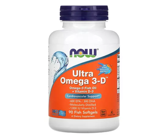 NOW Ultra Omega 3-D + D3 90 softgels, NOW Ultra Omega 3-D + D3 90 softgels  в интернет магазине Mega Mass
