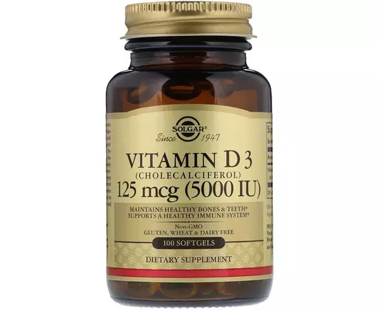 Solgar Vitamin D3 125 mcg (5000 IU) 100 softgels, image 