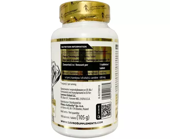 Kevin Levrone Gold L-Carnitine Tartrate 1000 mg 100 tabs, Фасовка: 100 tabs, image , зображення 2
