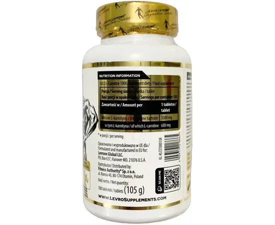 Kevin Levrone Gold L-Carnitine Tartrate 1000 mg 100 tabs, image , зображення 2